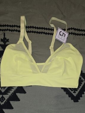Light Yellow Mesh-Trim Bralette - Soft Support
